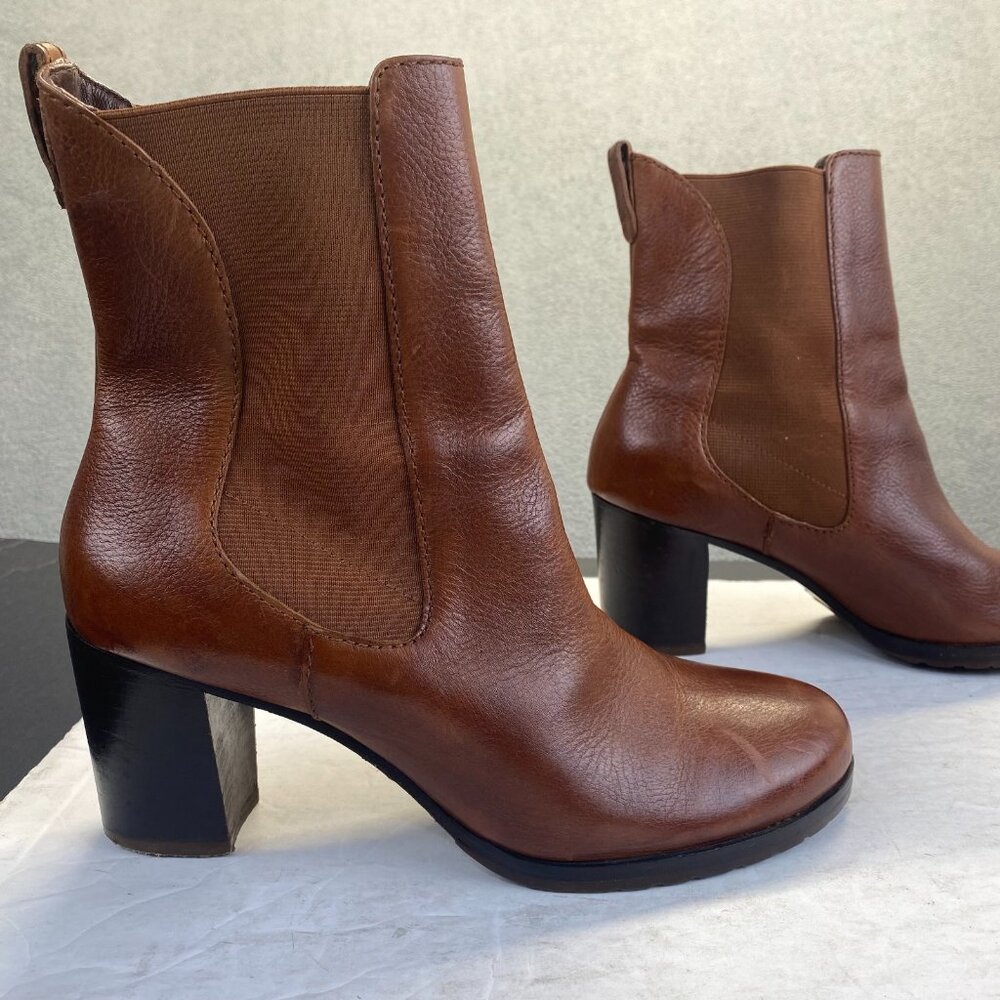 Cole Haan Brown Leather Boots Women’s Size 8 B Waterproof Heel Slip on - Picture 9 of 13
